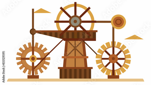 Despite its simple and rustic appearance the windmills intricate system of gears and pulleys is a marvel of engineering and ingenuity.. Vector illustration