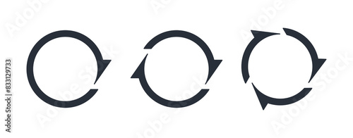 Set of circular motion arrows. Different number of guides. Vector linear icon isolated on white background.