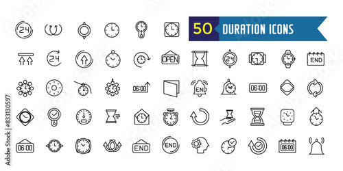 Duration icons set outline vector. Future past. Present time. Outline icon collection. Editable stroke.