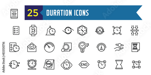 Duration icons set outline vector. Future past. Present time. Outline icon collection. Editable stroke.