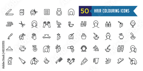 Hair colouring icons set outline vector. Fashion dye shower. Style hair colouring. Outline icon collection. Editable stroke.