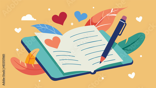 The pages of the journal fill with a mix of gratitude and intention with each stroke of the pen carrying the writer closer to finding their purpose. Vector illustration