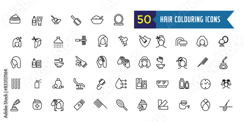 Hair colouring icons set outline vector. Fashion dye shower. Style hair colouring. Outline icon collection. Editable stroke.