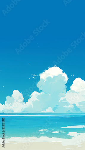 真夏の海と空と雲　AI生成画像