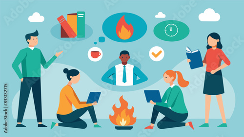 Trainees learn to recognize the signs of burnout and stress in themselves and others and are equipped with tools to prevent and address these issues. Vector illustration