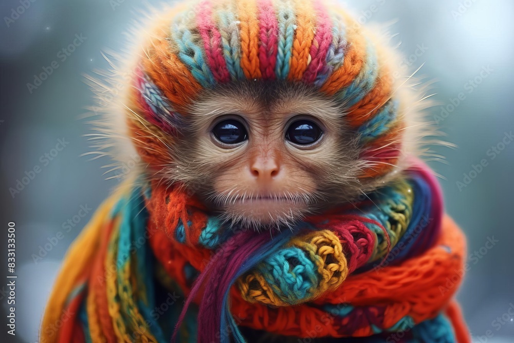 Another cute monkey with a colorful scarf,