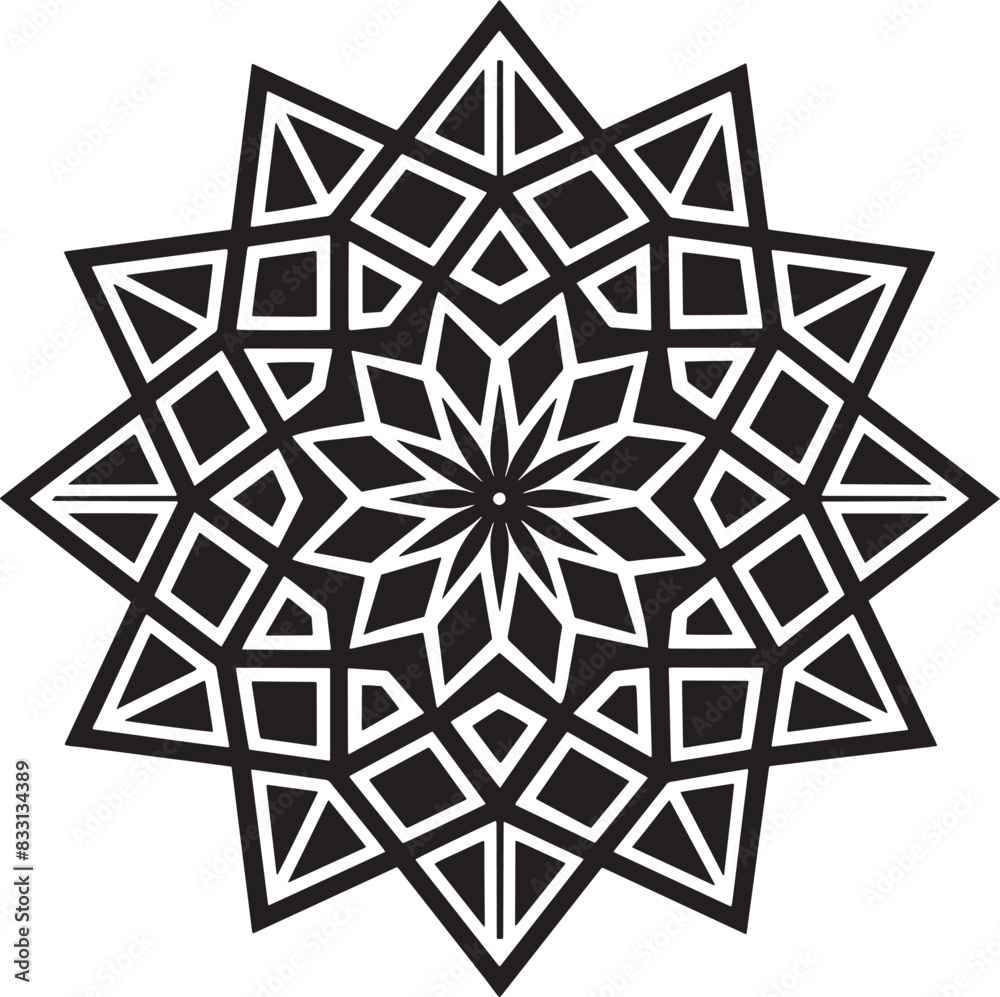 abstract geometric mandala design black and white illustration