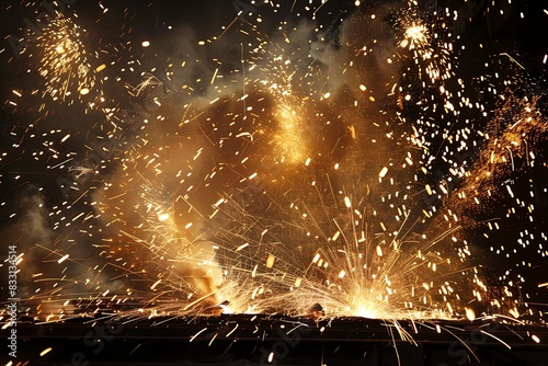 Industrial choreography Sparks fly and dance as metal is forged in a fiery furnace.