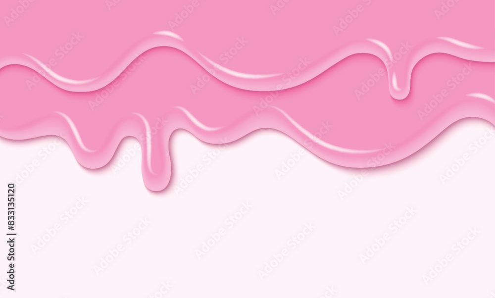 Naklejka premium Pink liquid substance border isolated on white background. Vector realistic illustration of melting ice cream, 3d color paint splash, sweet icing drops flowing down dessert cake, nail polish texture
