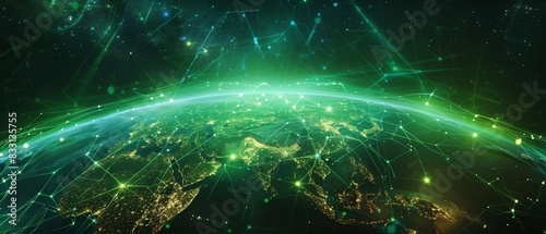 Sustainable green world, abstract streaks, vibrant energy, ESG design, futuristic theme
