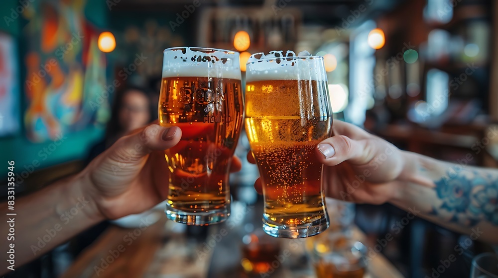 © LuvTK - A close-up of a team of creatives clinking glasses of craft beer in their vibrant studio.