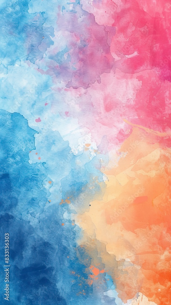 Obraz premium blue watercolor paint background design with colorful orange pink borders and bright center 