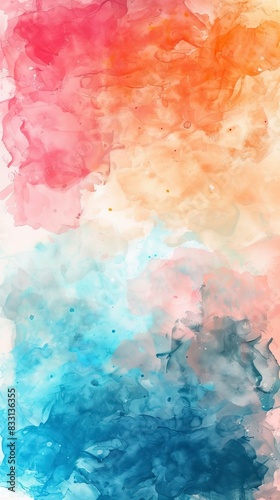 blue watercolor paint background design with colorful orange pink borders and bright center 