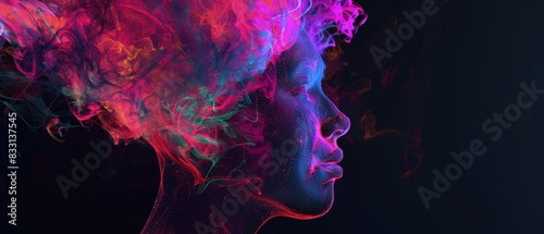 mental illness, featuring colorful neon visuals representing the complexity and diversity of human emotions and experiences against a black background, spark conversations and reduce stigma photo