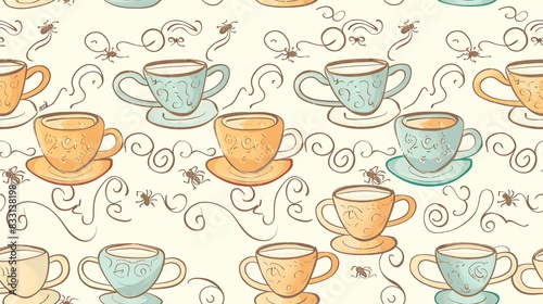 Wallpaper Mural Hand-drawn seamless pattern depicting pastel-colored headphones, microphones, and musical notes, creating a modern and vibrant music design Torontodigital.ca