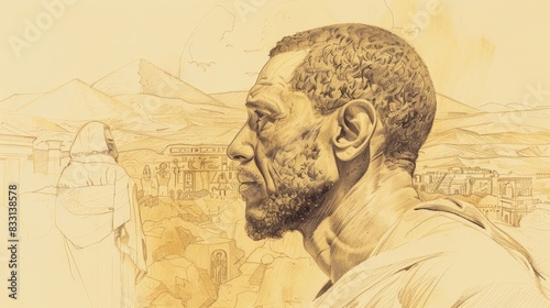 Wallpaper Mural St. Anthony of Egypt in Desert, 4th-Century Egyptian Landscape, Biblical Illustration, Beige Background, Copyspace Torontodigital.ca