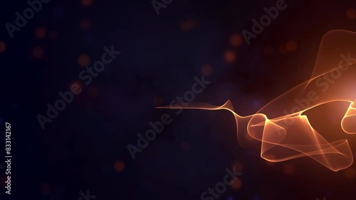 Abstract Cinematic Orange and Blue Shiny Turbulence with Wavy, Transparent Membrane-like Fields, Light Flare, and Flying Blurry Hazy Smoke Glitter Bokeh Background Animation - Seamless Loop