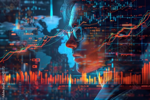 An artistic illustration depicting an investor achieving success through a big short, with elements of charts and financial data showcasing their strategic acumen