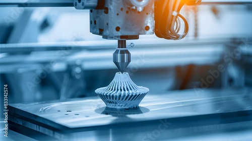 Illustration of Adoption of additive manufacturing (3D printing) and other advanced techniques to improve production processes. Ai Generate.