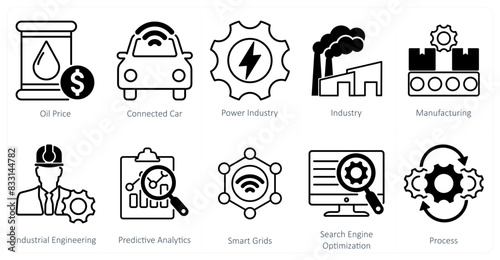 A Set of 10 Industrial icons as oil price, connected car, power industry