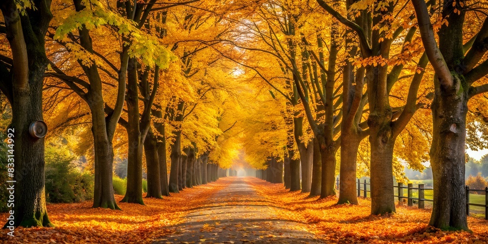 Autumn Alley Illuminated by Stunning Golden Leaves and Foliage