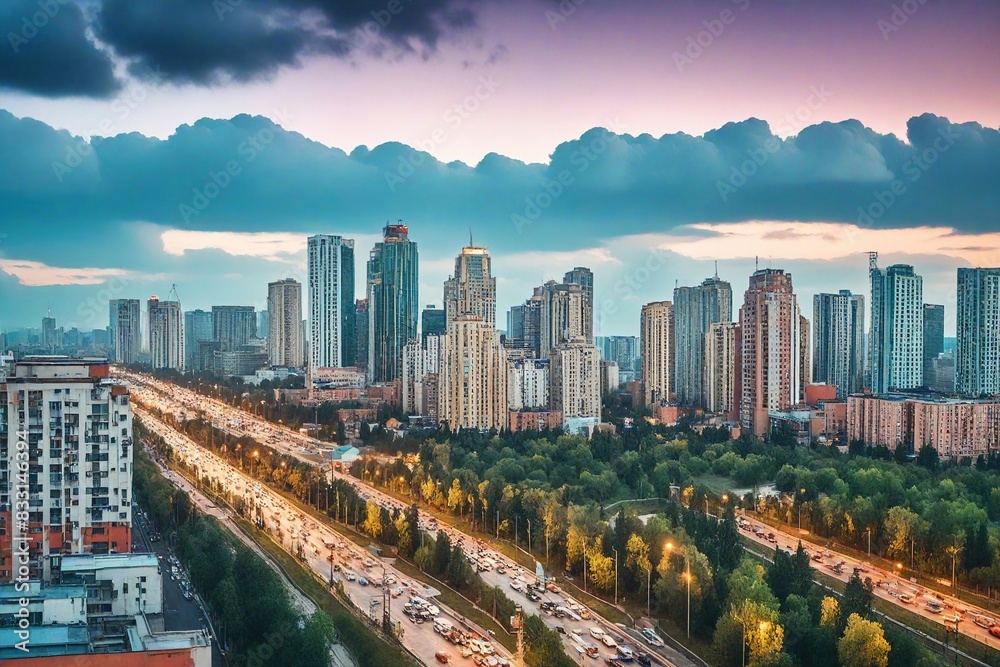 Fototapeta premium city skyline at sunset