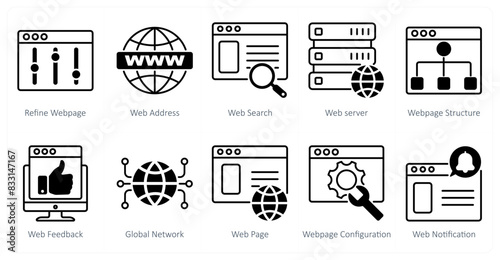 A set of 10 seo icons as refine webpage, web address, web search