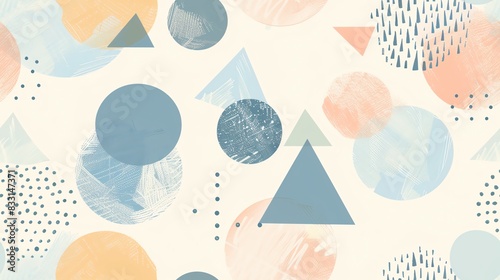 Wallpaper Mural Pastel colors seamless pattern with minimalist hand-drawn circles and triangles, showcasing a soft and contemporary style Torontodigital.ca