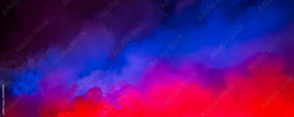 Dramatic smoke and fog in contrasting vivid red, blue, and purple colors. Vivid and intense abstract background or wallpaper. Dramatic smoke and fog in contrasting vivid red, blue, and purple colors. Vivid and intense abstract background or wallpaper.