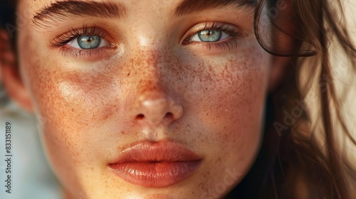 close-up of flawless, glowing beauty face skin with a warm, natural background