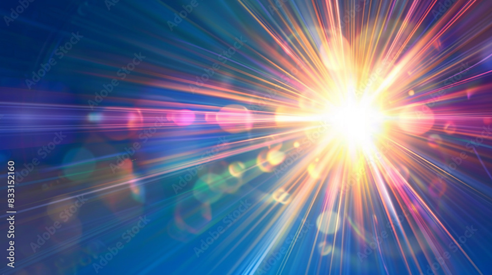 Obraz premium glowing light burst Realistic sun rays. colorful sun ray glow abstract shine light effect starburst sunshine glowing. Special lens flash, light effect. The flash flashes rays and searchlight.