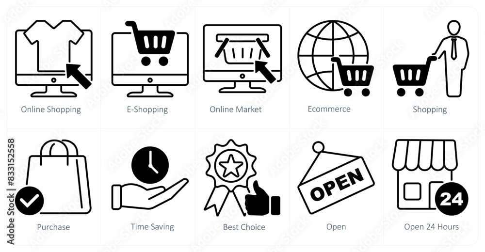Fototapeta premium A set of 10 shopping icons as online shopping, e-shopping, online market