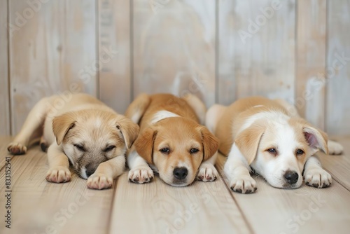 Three puppies lying on the floor, photo