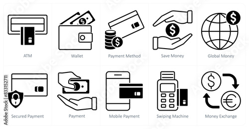 A set of 10 shopping icons as atm, wallet, payment method