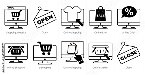 A set of 10 shopping icons as shopping website, open, online shopping