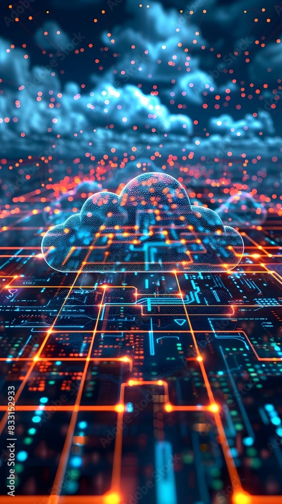 Fototapeta premium Cloud Based Enterprise Resource Planning System with Real Time Data Access and Digital Communication in Business Concept