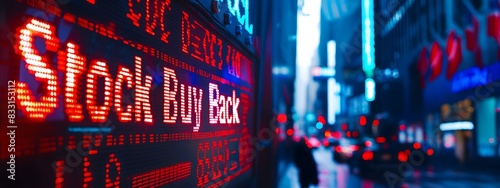 Stock Buyback Market Sign in Vibrant Cityscape photo