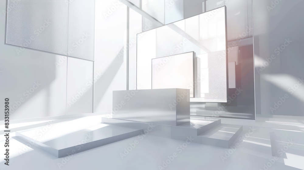 Capture the attention of online audiences with a visually engaging photo showcasing a blank booth system of graphic resources set against an eye-catching 3D render.