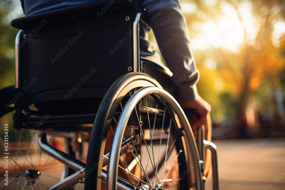Obraz premium Back view of person in wheelchair
