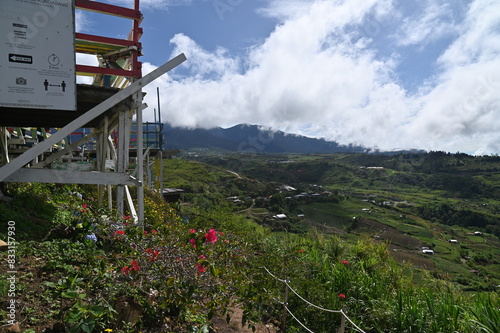 Kundasang, Malaysia - May 28 2024: Aerial View of the Sosodikon Hill Kundasang Sabah photo