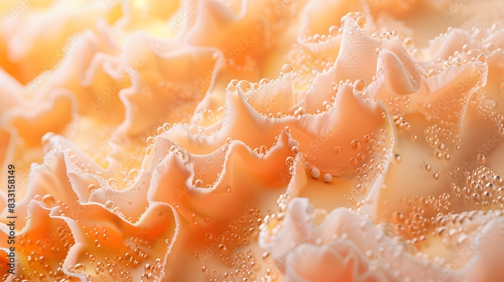 An abstract design with irregular, soft peach fuzz-colored blobs and shapes overlapping An abstract design with irregular, soft peach fuzz-colored blobs and shapes overlapping