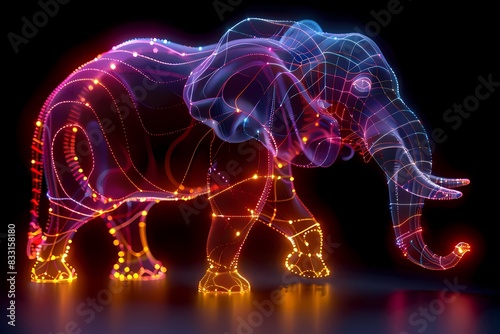 an elephant with neon effects
