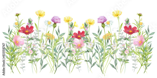 Fototapeta Naklejka Na Ścianę i Meble -  いろいろな花の花畑の水彩画