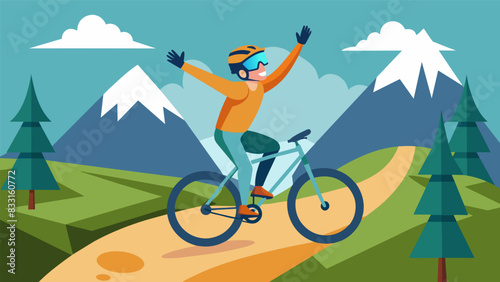 As they complete the VR mountain bike trail the rider is left feeling exhilarated and accomplished eager to tackle even more challenging routes in the. Vector illustration