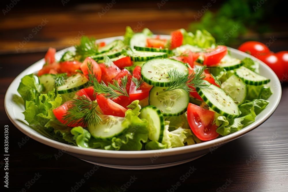 A fresh salad with tomatoes, lettuce, and cucumbers, A fresh salad with tomatoes, lettuce, and cucumbers,