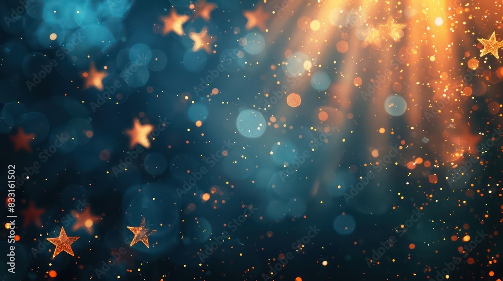 Create an elegant photo featuring a modern template adorned with shimmering lights and falling star particles, perfect for corporate presentations or certificates of achievement.