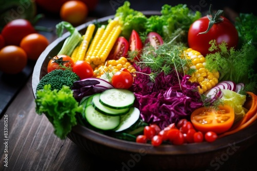 A mixed salad bowl with greens and colorful vegetables 