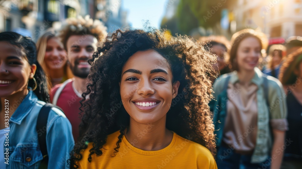 A vibrant photo of a multicultural crowd bustling along a bustling city thoroughfare, the bright sunlight illuminating their diverse faces and expressions. A vibrant photo of a multicultural crowd bustling along a bustling city thoroughfare, the bright sunlight illuminating their diverse faces and expressions.