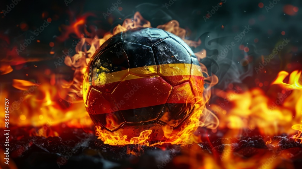 Exploding Flags Euros Football Burning soccer ball in the flames with the black, red and yellow ...