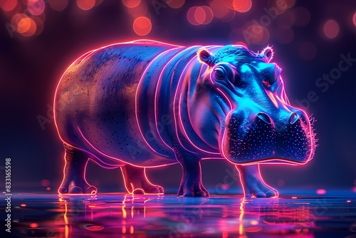 a hippo with neon effects photo